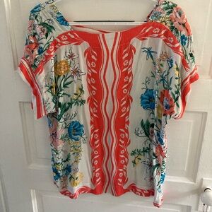 Anthropologie Floral Blouse - Red and Multicolor